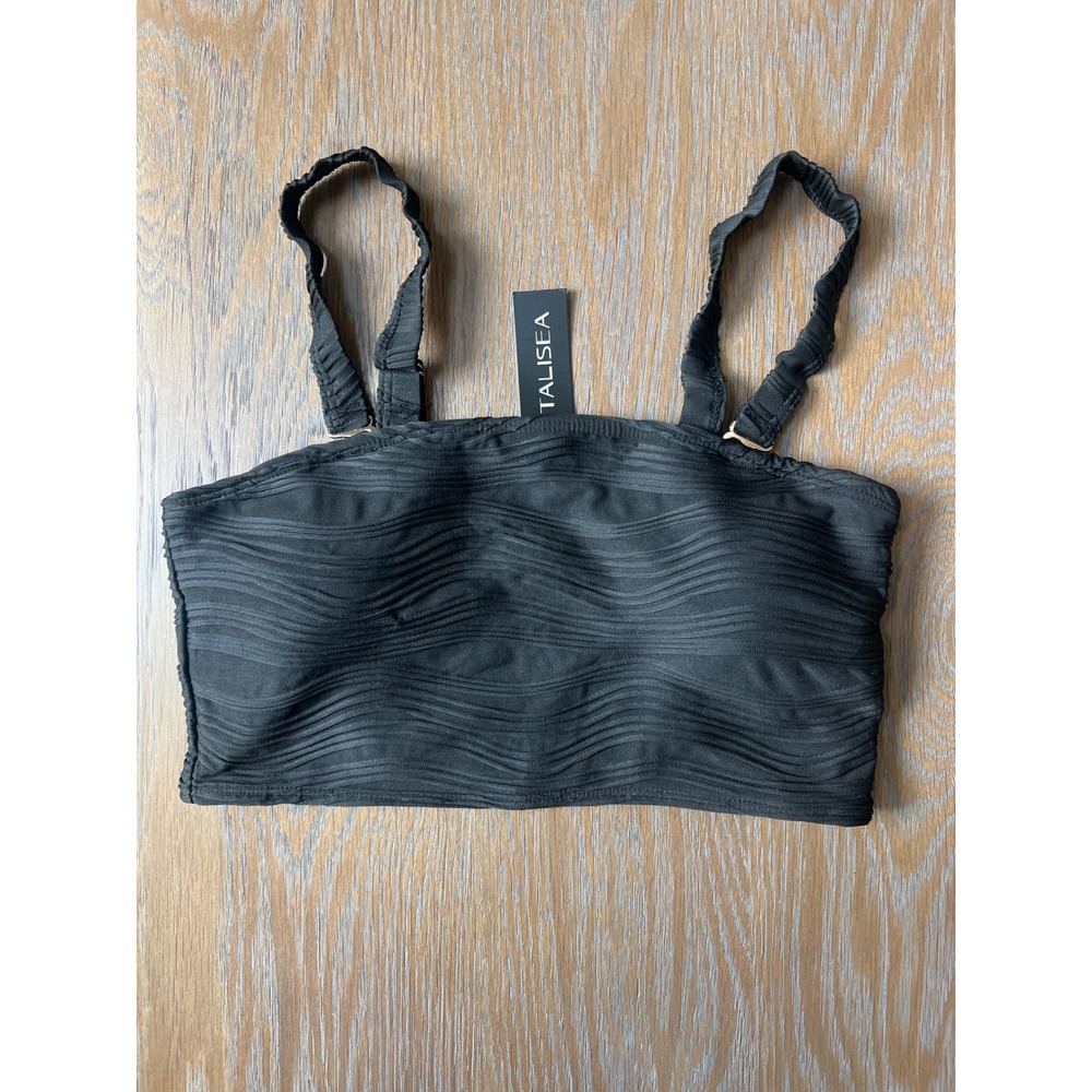 Talisea Black Textured Wavy Bikini Top Bandeau Swimwear